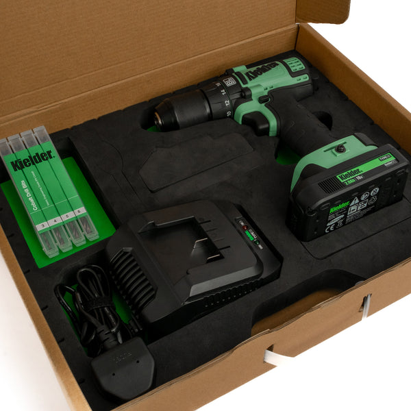 KWT-011-91 TYPE18 18v Drill Driver, 1 x 2.0Ah, Charger + 4 x Cobalt Drill Bits (Eco Case, with EVA Foam Insert)