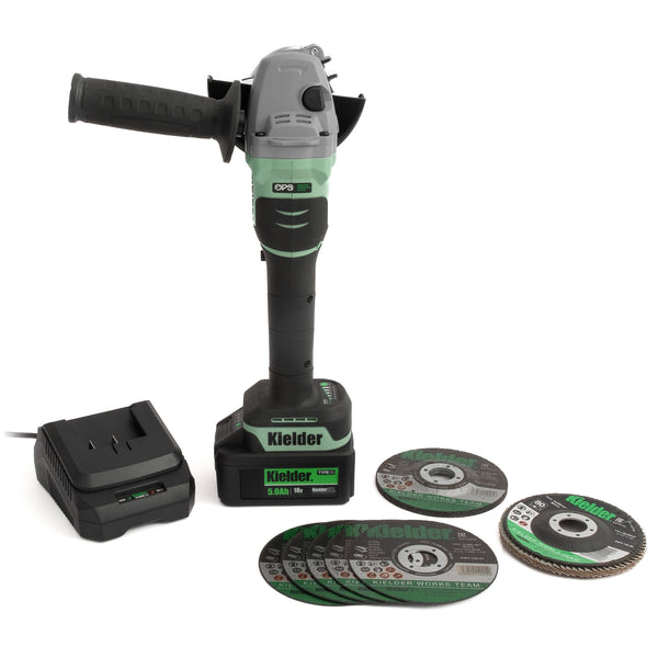 KWT-013-83 TYPE18 18v 115mm Angle Grinder, 1 x 5.0Ah, Charger + 7 Mixed Discs (Box)