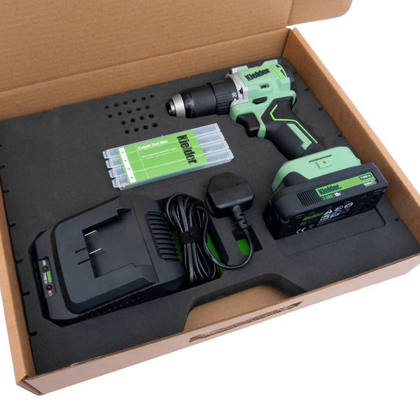 KWT-019-91 TYPE18 18v 75Nm Drill Driver, 1 x 2.0Ah + Charger + 3, 4, 5 & 6mm Cobalt Drill Bits (Eco Case with EVA foam insert)