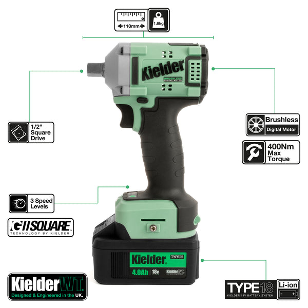 KWT-040-81 TYPE18 18v 1/2" Ultra Compact Impact Wrench, 1 x 4.0Ah + Charger (Eco Case, with EVA Foam Insert)