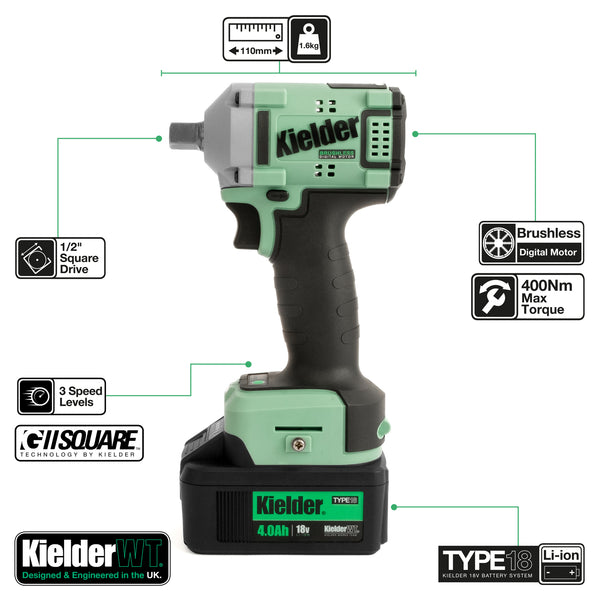 KWT-040-88 TYPE18 18v 1/2" Ultra Compact Impact Wrench + 1 x 4.0Ah (Bare + Battery)