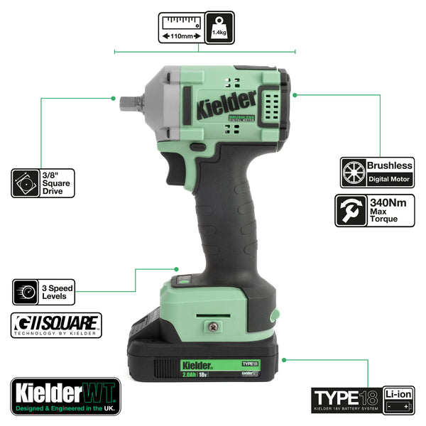 KWT-075 TYPE18 18v 3/8" Ultra Compact Impact Wrench (Kits)