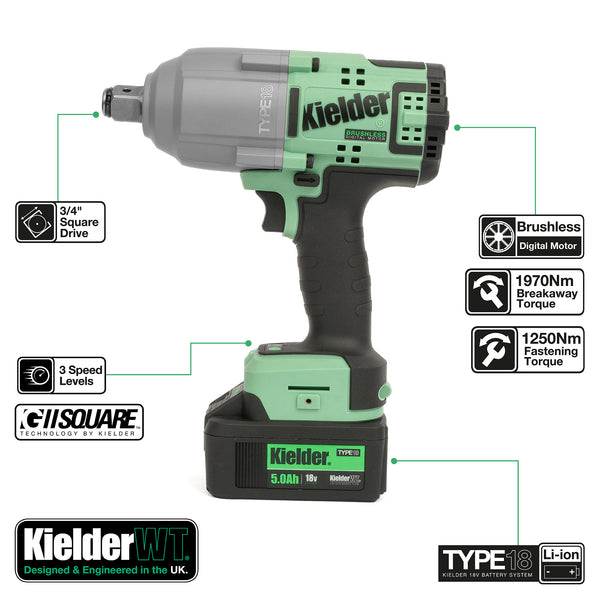 KWT-085-38 TYPE18 18v 3/4" High Torque Impact Wrench + 1 x 5.0Ah Kit Battery (Bare + Battery)
