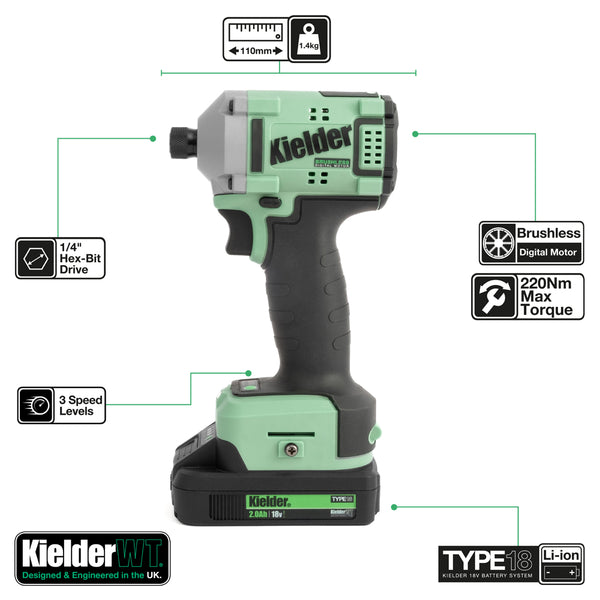 KWT-155-88 TYPE18 18v 1/4" Ultra Compact Impact Driver + 1 x 4.0Ah (Bare + Battery)
