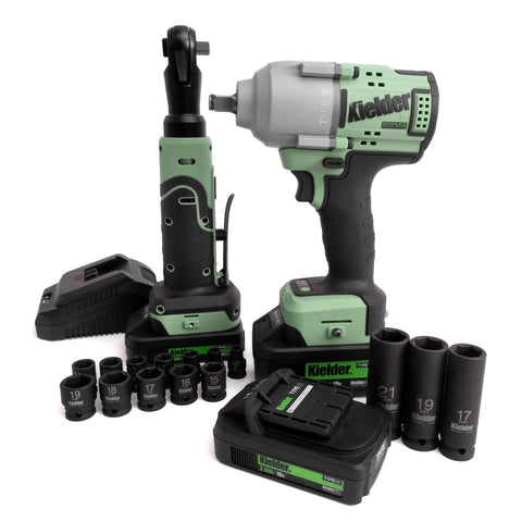 KWT-BBB 3 Battery Bundle Box (Mid Torque Impact Wrench & Compact Ratchet)