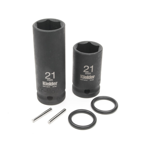 KWT-1256-PO2 1/2" 21mm Impact Sockets (52 & 80mm Long) + Pin & O-Rings (2 Pack)